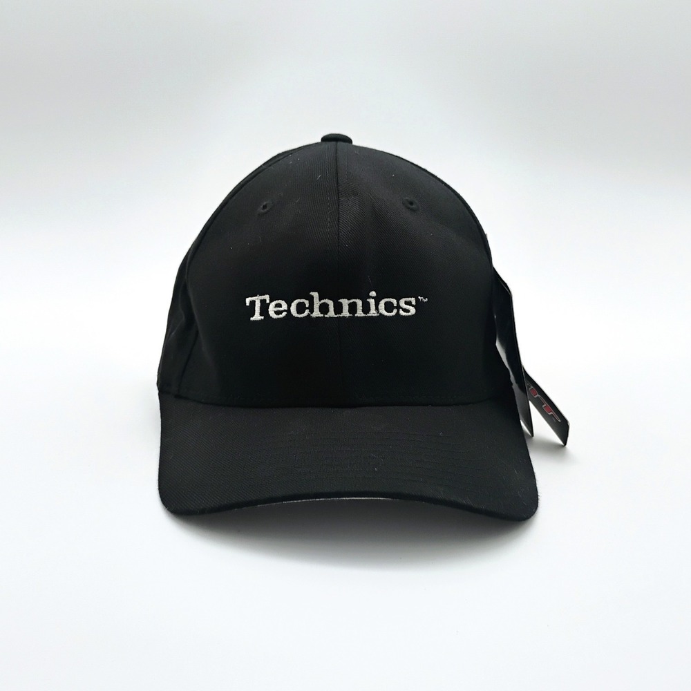 Technics Black Hat Cap Flexfit SZ L-XL Fitted Turntable SL 1200 DJ 90's VTG NOS